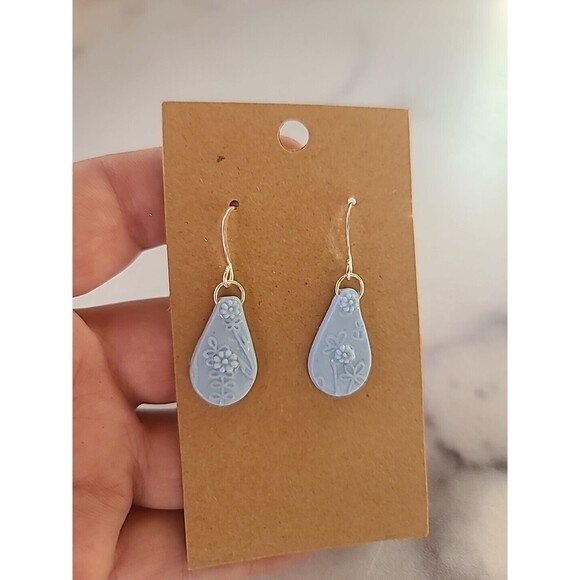 Polymer Clay Blue Floral Dangling Earrings New - Picture 7 of 10
